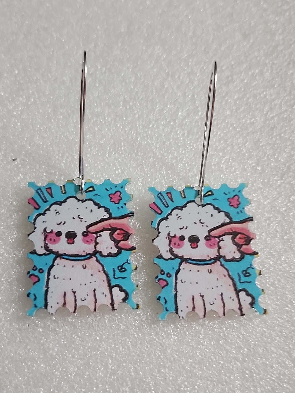 Hand Crafted Blue and Pink Poodle Drop Earrings